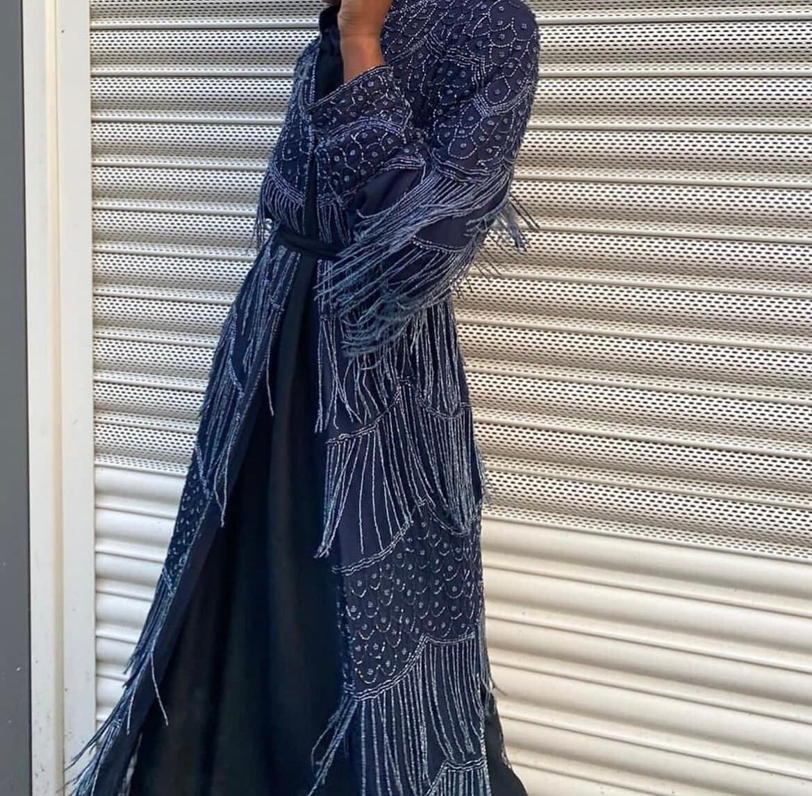 Crystal Beaded Chiffon Abaya, Dubai Kaftan Dress, Embellished Maxi Gown - image 3