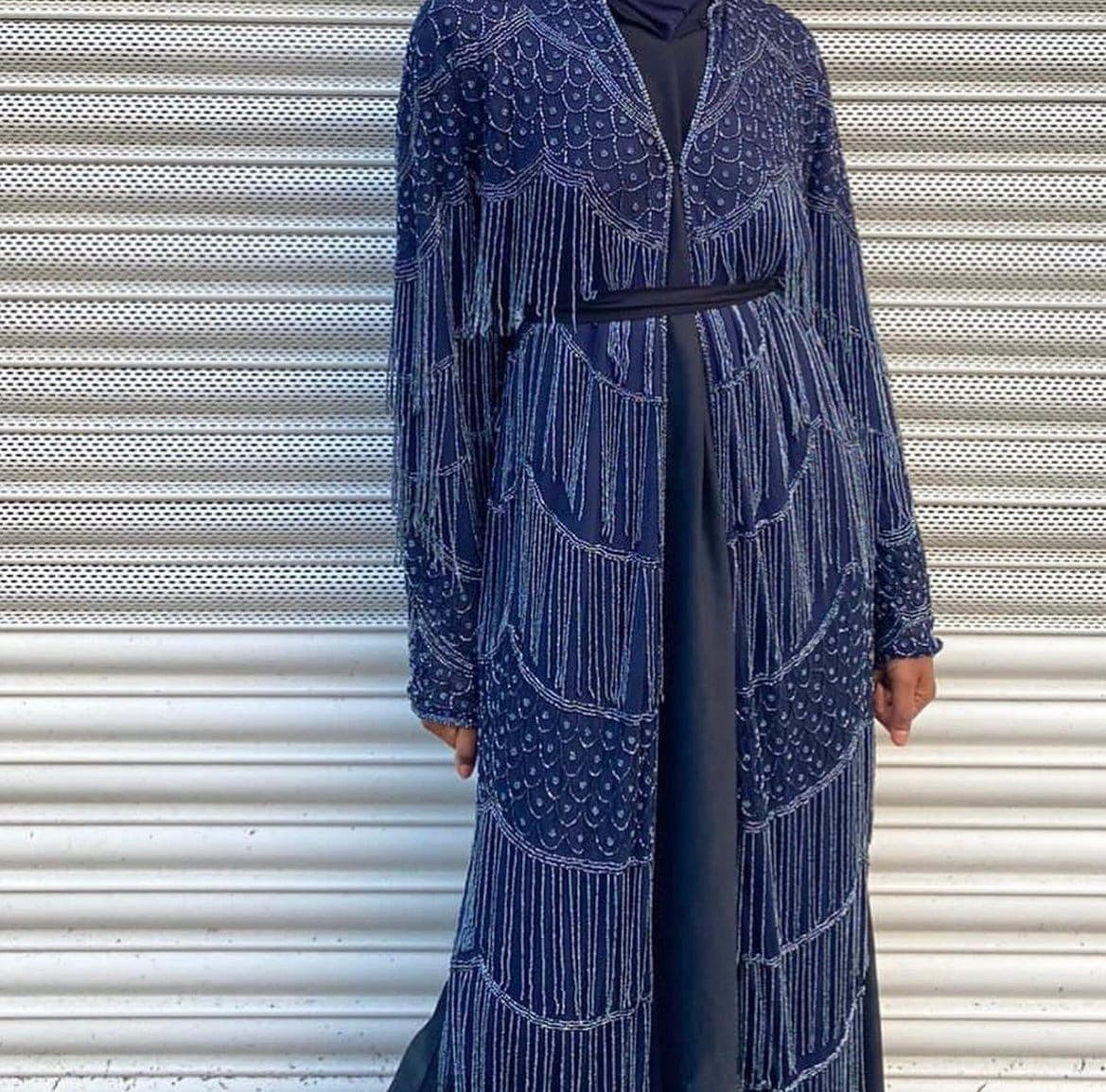 Crystal Beaded Chiffon Abaya, Dubai Kaftan Dress, Embellished Maxi Gown - image 4