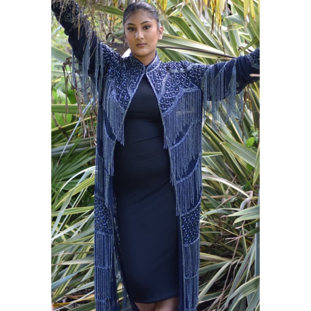 Crystal Beaded Chiffon Abaya, Hand Beaded Maxi Dress, Dubai Kaftan