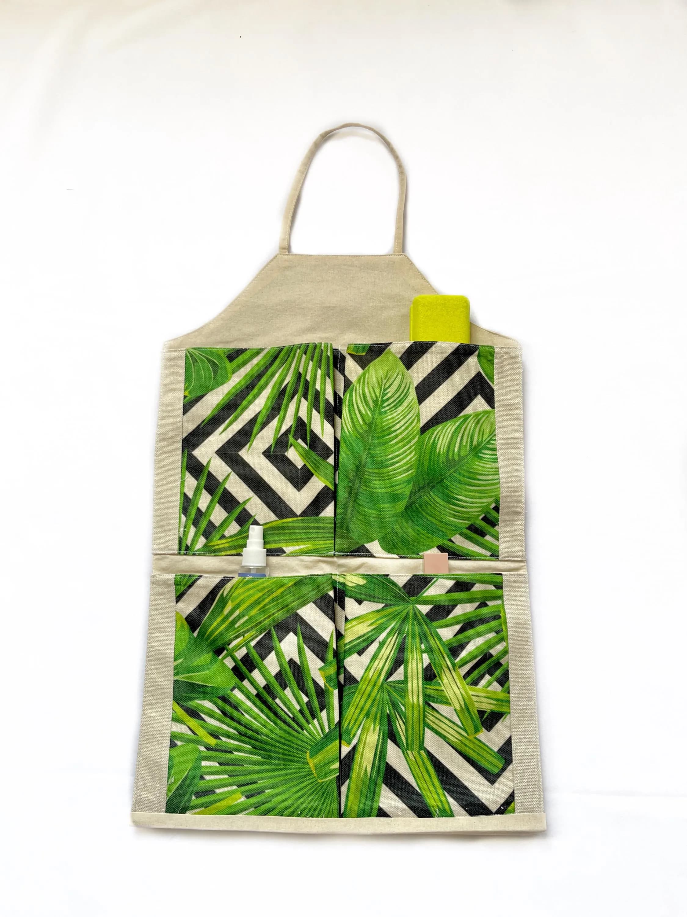4 Pocket Tropical Hanging Wall Organiser, Green Leaf Wall Storage, Botanical Fabric Organiser, Home Storage Pouch - image 4