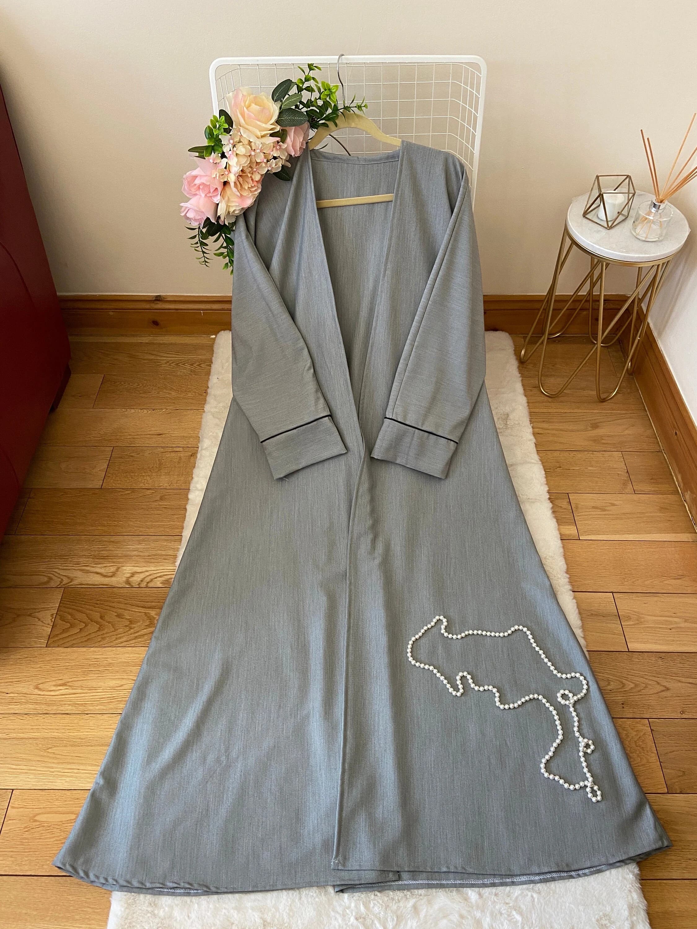 Grey Open Islamic Abaya Dress: Lightweight Luxury Abaya