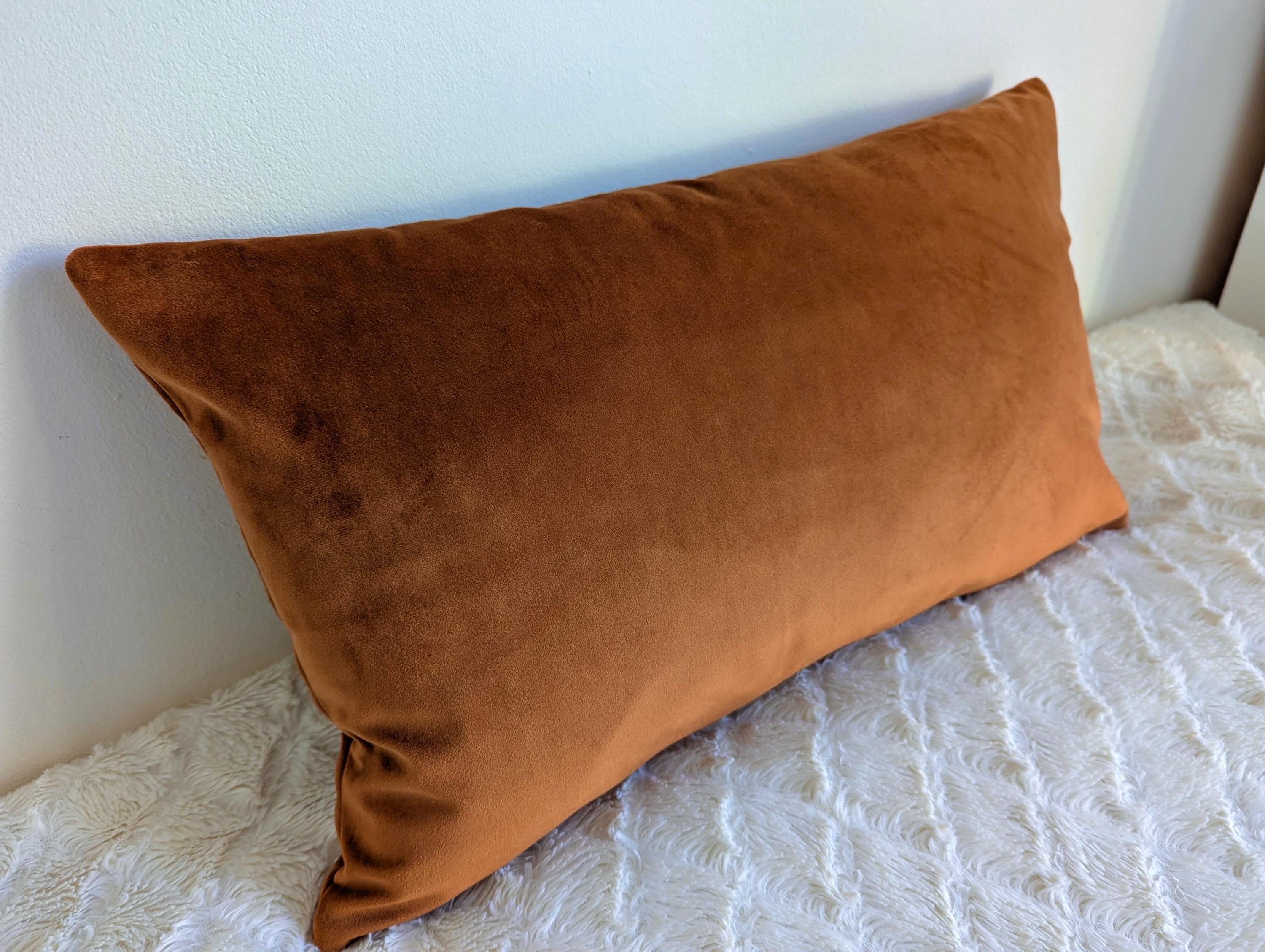 Burnt Orange Velvet Pillow Cover: Handmade Modern Cushion (19x11)