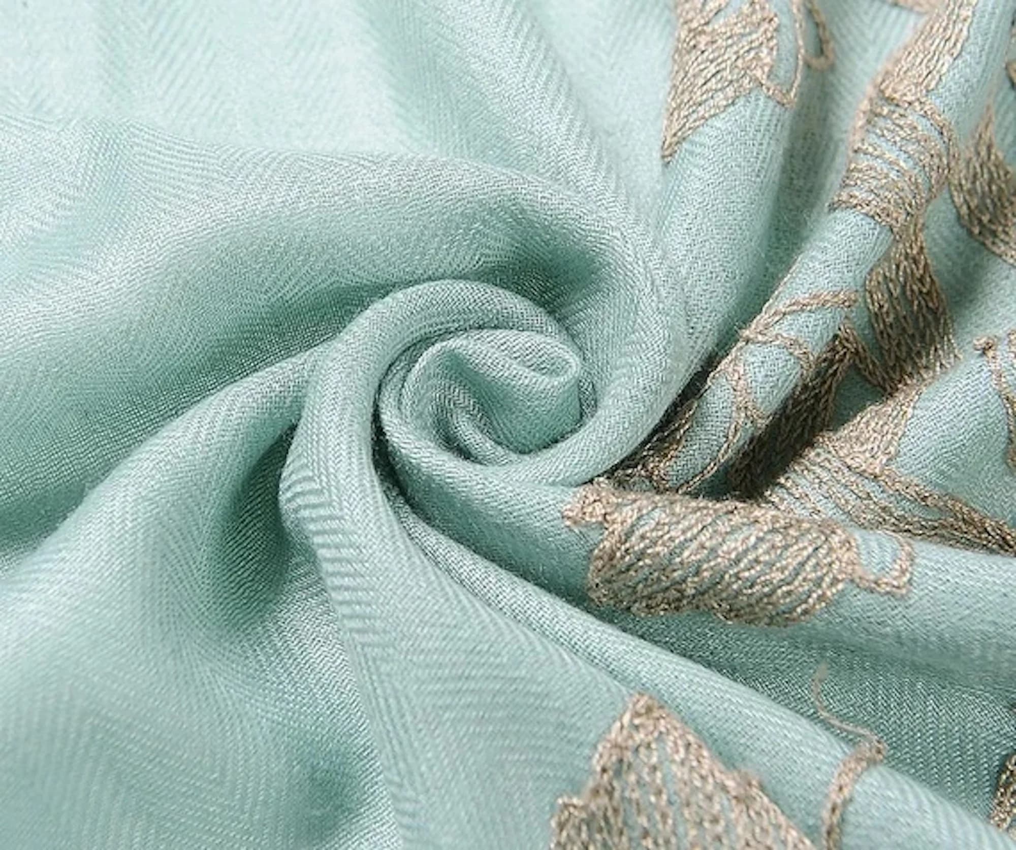 Green Lotus Embroidered Scarf: Lightweight Viscose Blend - image 5
