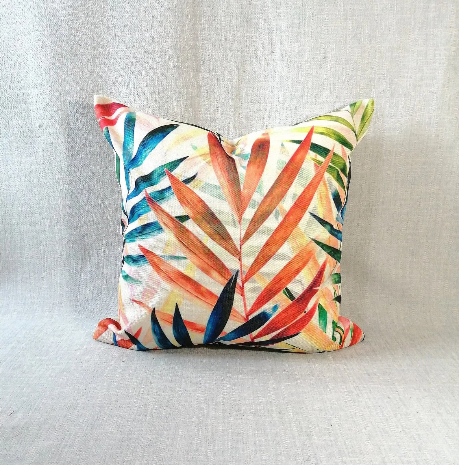 Handmade Autumn Leaves Pillow Cover: Modern Jute Cushion (18x18)