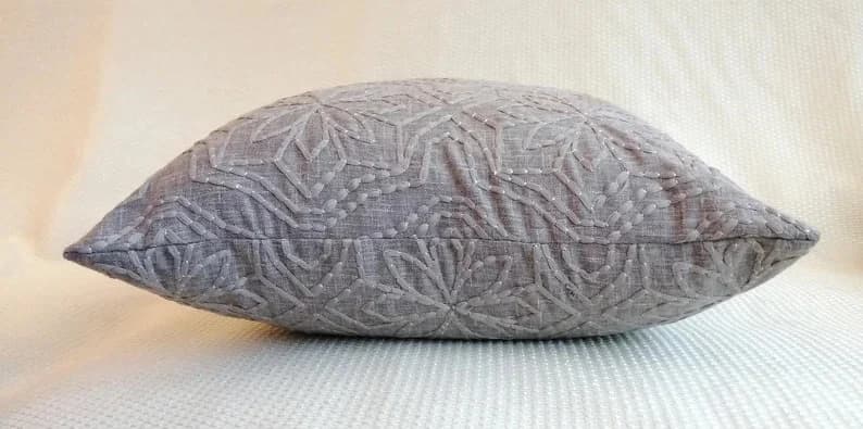Grey Threaded Pillow Cover – Modern 16x16 Decorative Cushion - image 4