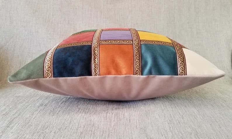 Handmade Velveteen Cushion Cover: Multicoloured Geometric Pillow, 20x20 - image 3