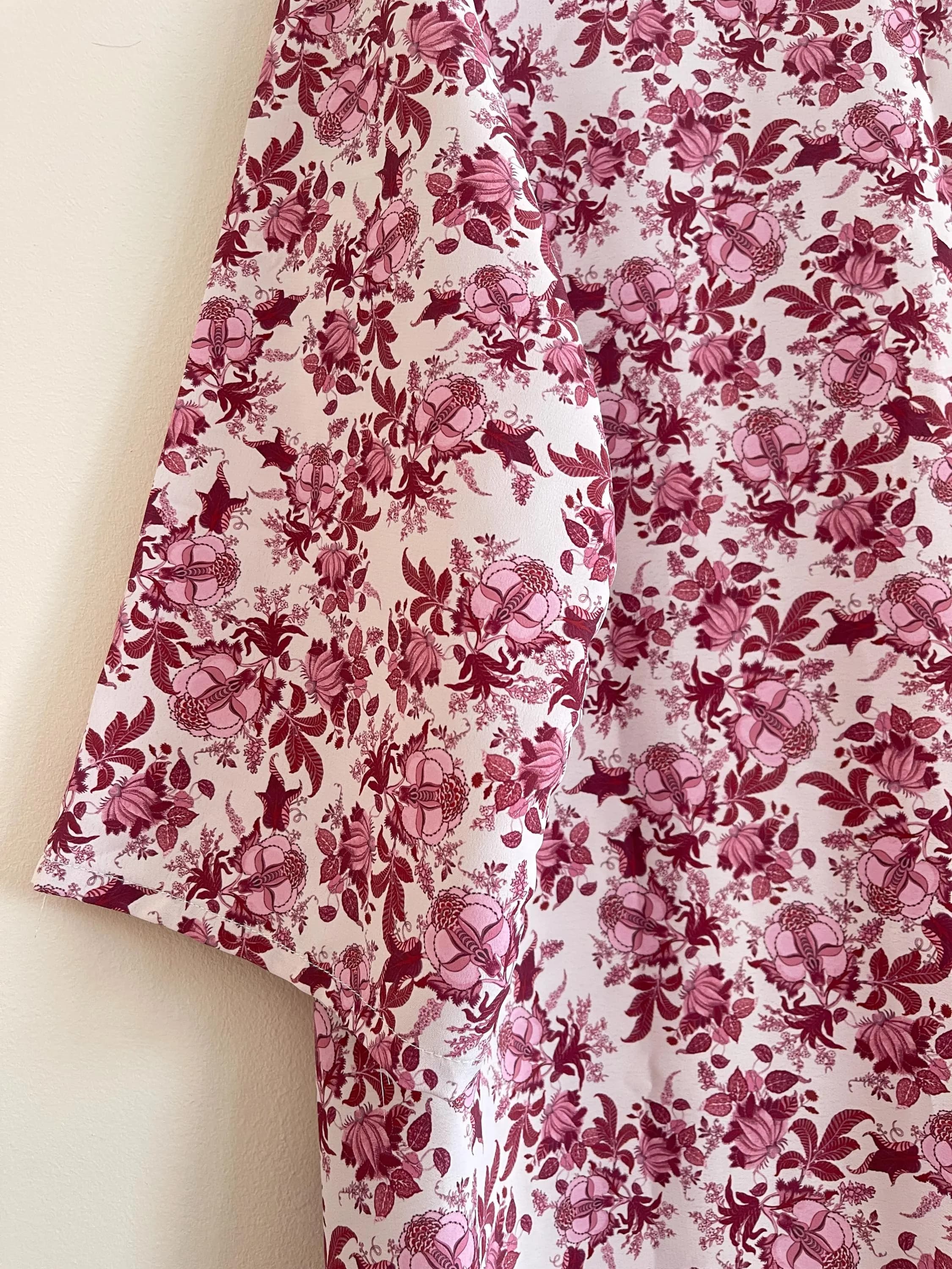 Pink Floral Maxi Dress, Burgundy Rose Print Long Dress, Modest Loose Fit Dress, 3/4 Sleeve Everyday Dress, Modest Wear - image 3