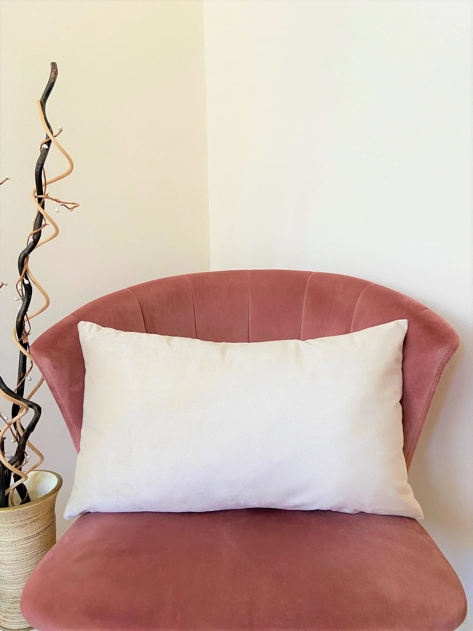 Handmade White Velvet Pillow Cover: Modern Geometric Cushion (19x11) - image 2