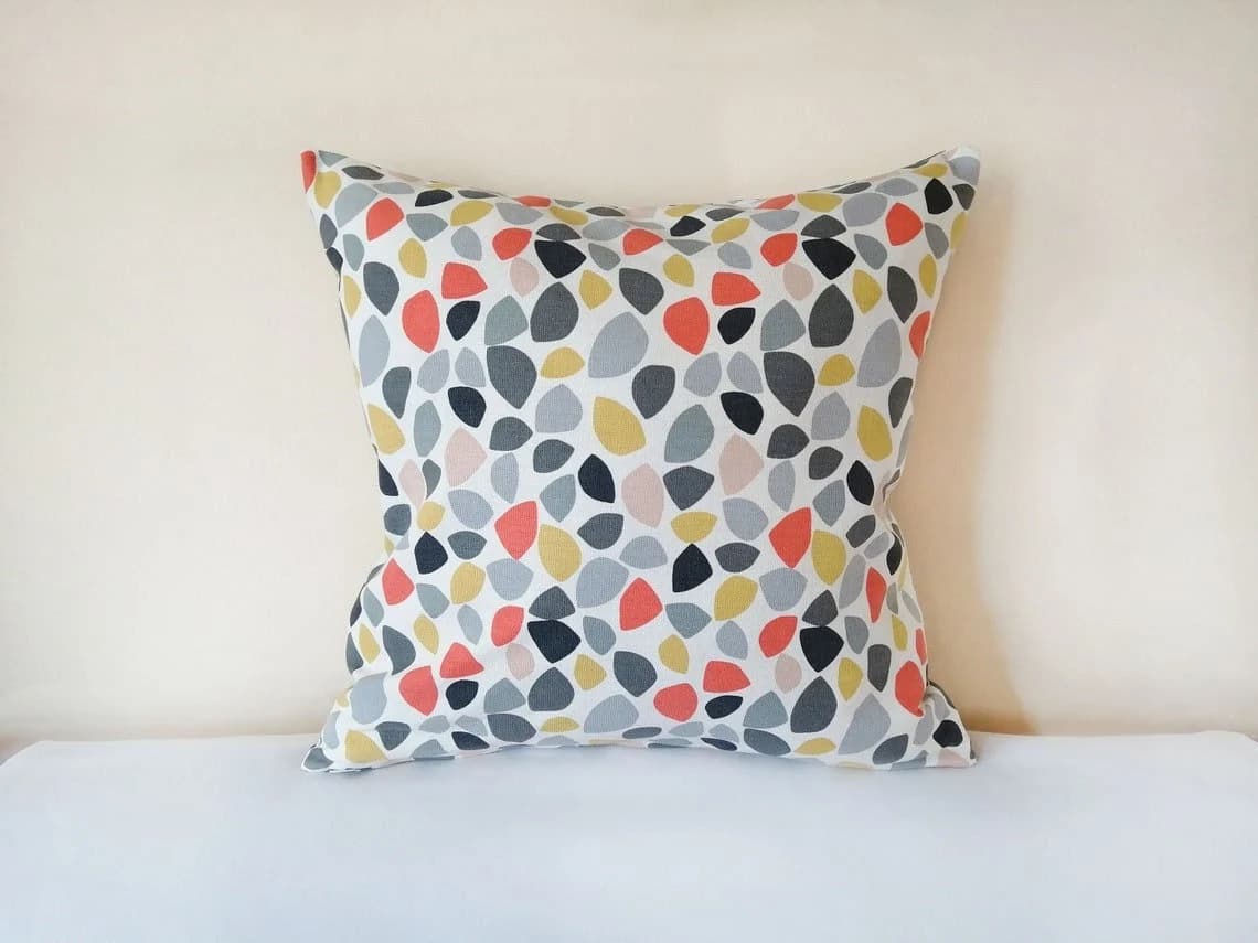 Handmade Double Sided Cotton Cushion Cover: Grey, Yellow & Orange