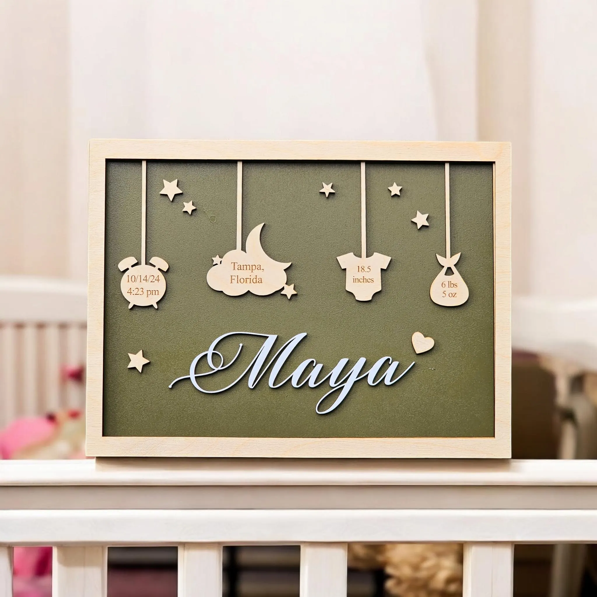 Personalized Baby Birth Stat Sign: Custom Baltic Birch Wood Nursery Decor - image 4