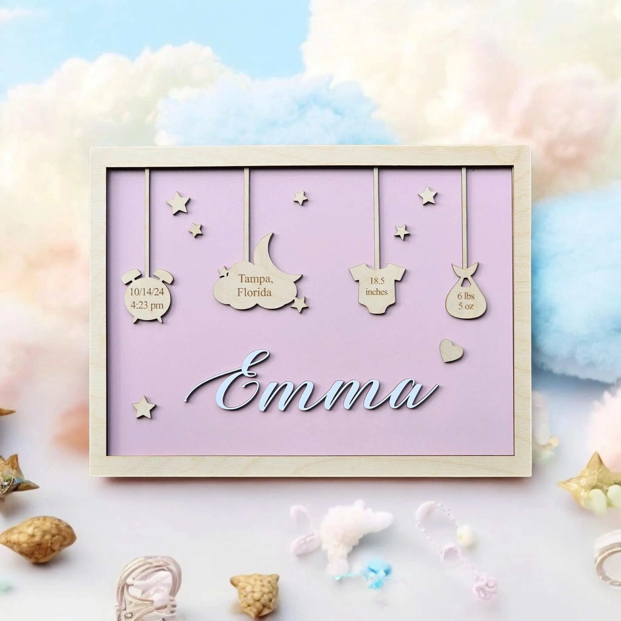 Personalized Baby Birth Stat Sign: Custom Baltic Birch Wood Nursery Decor