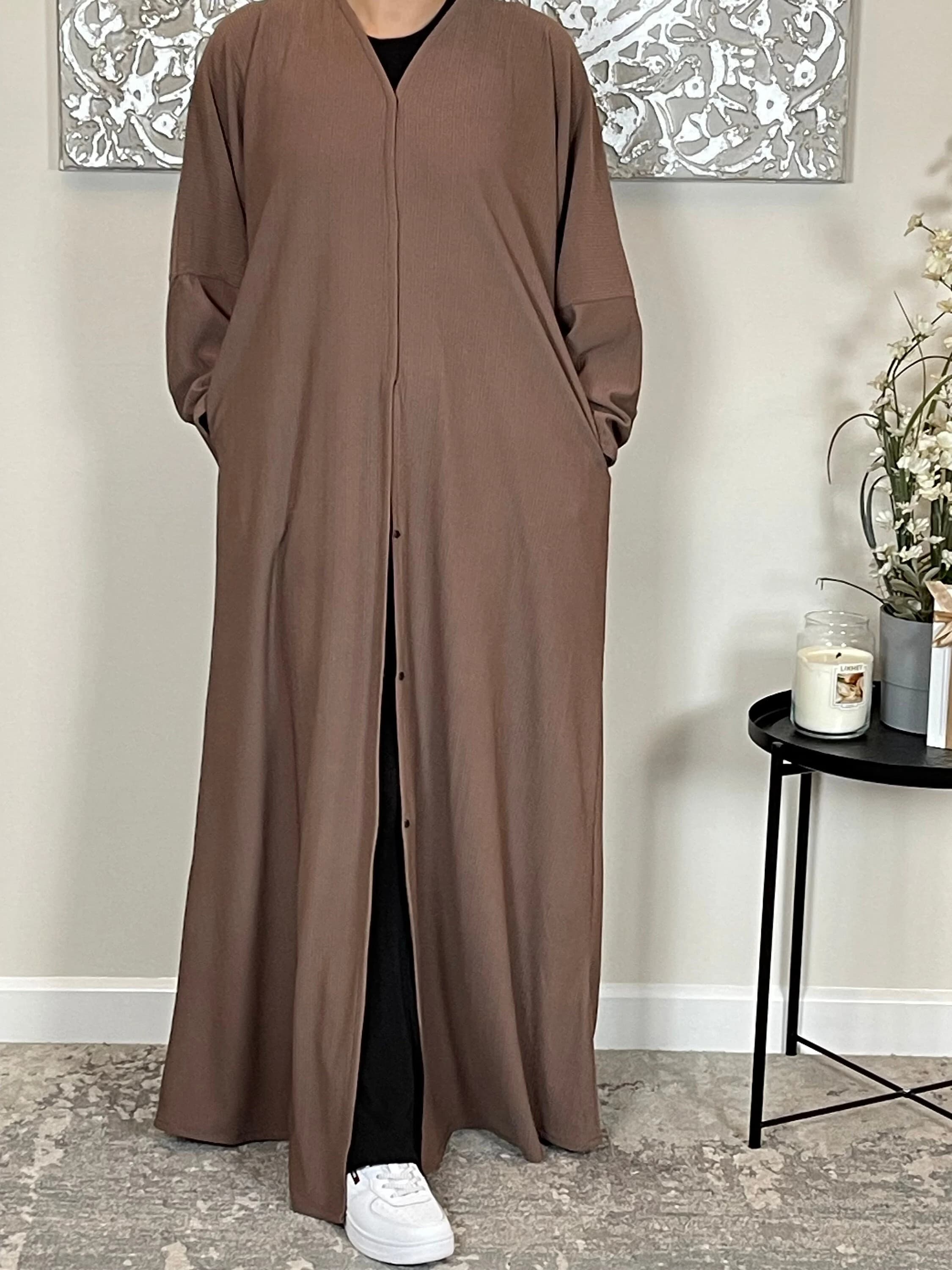Mocha Ribbed Abaya Coat