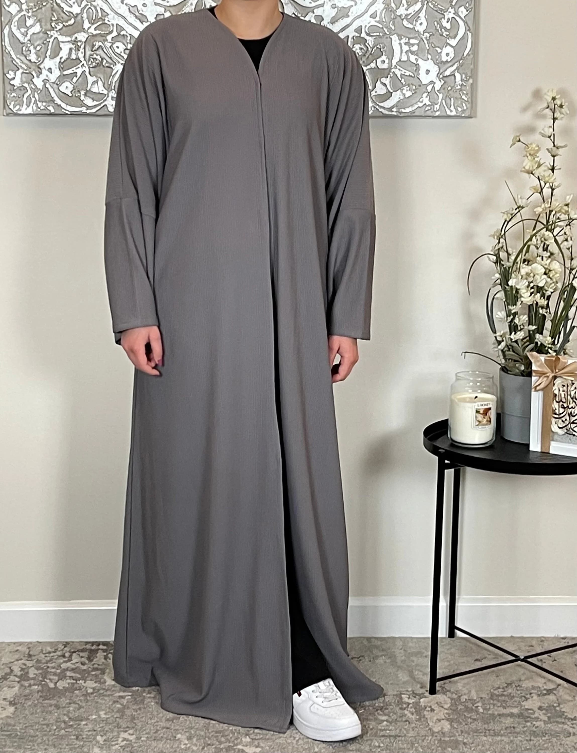 Grey Ribbed Abaya Coat