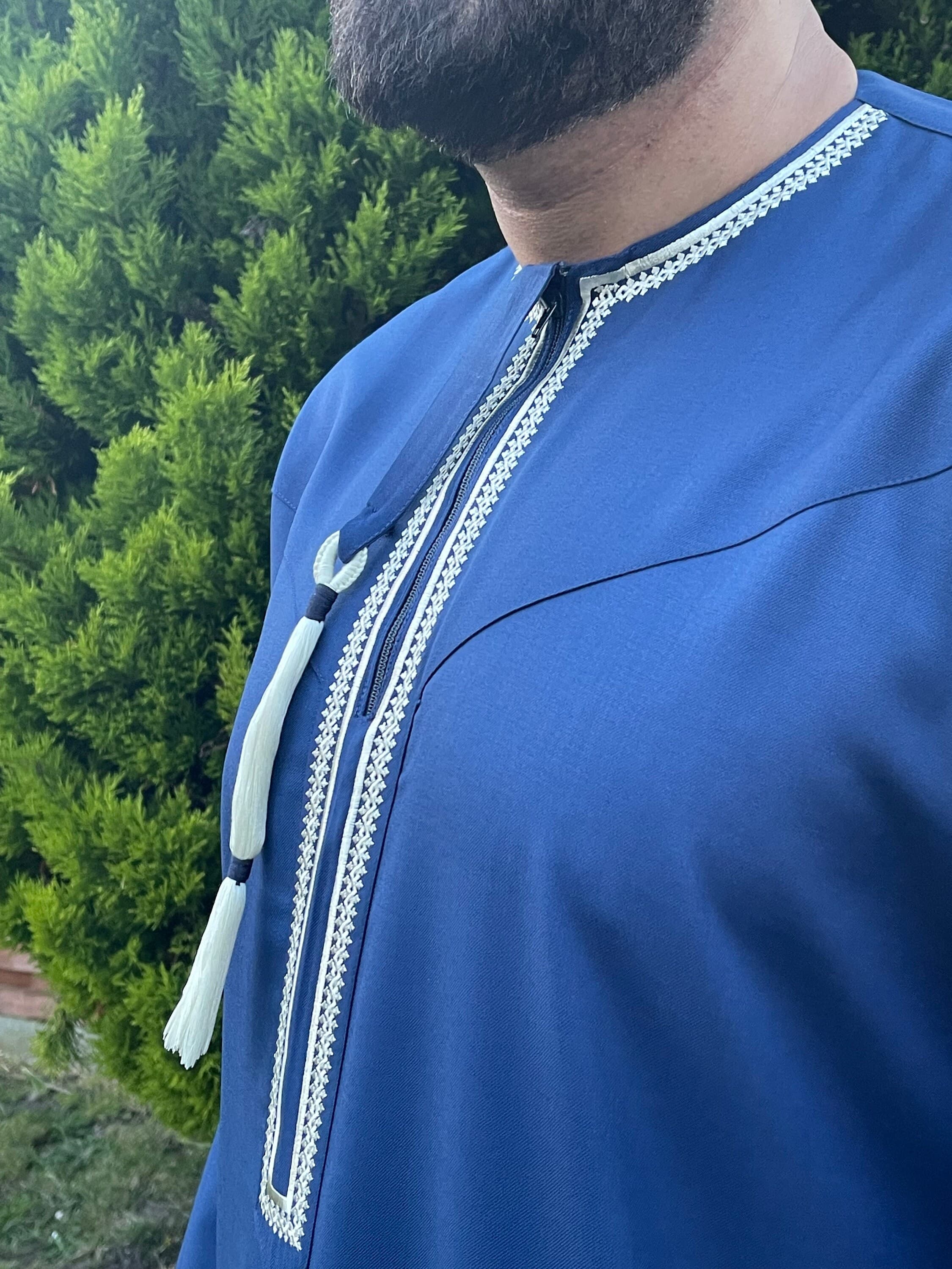 Premium Men’s Royal Blue Embroidered Omani Thobe - image 4