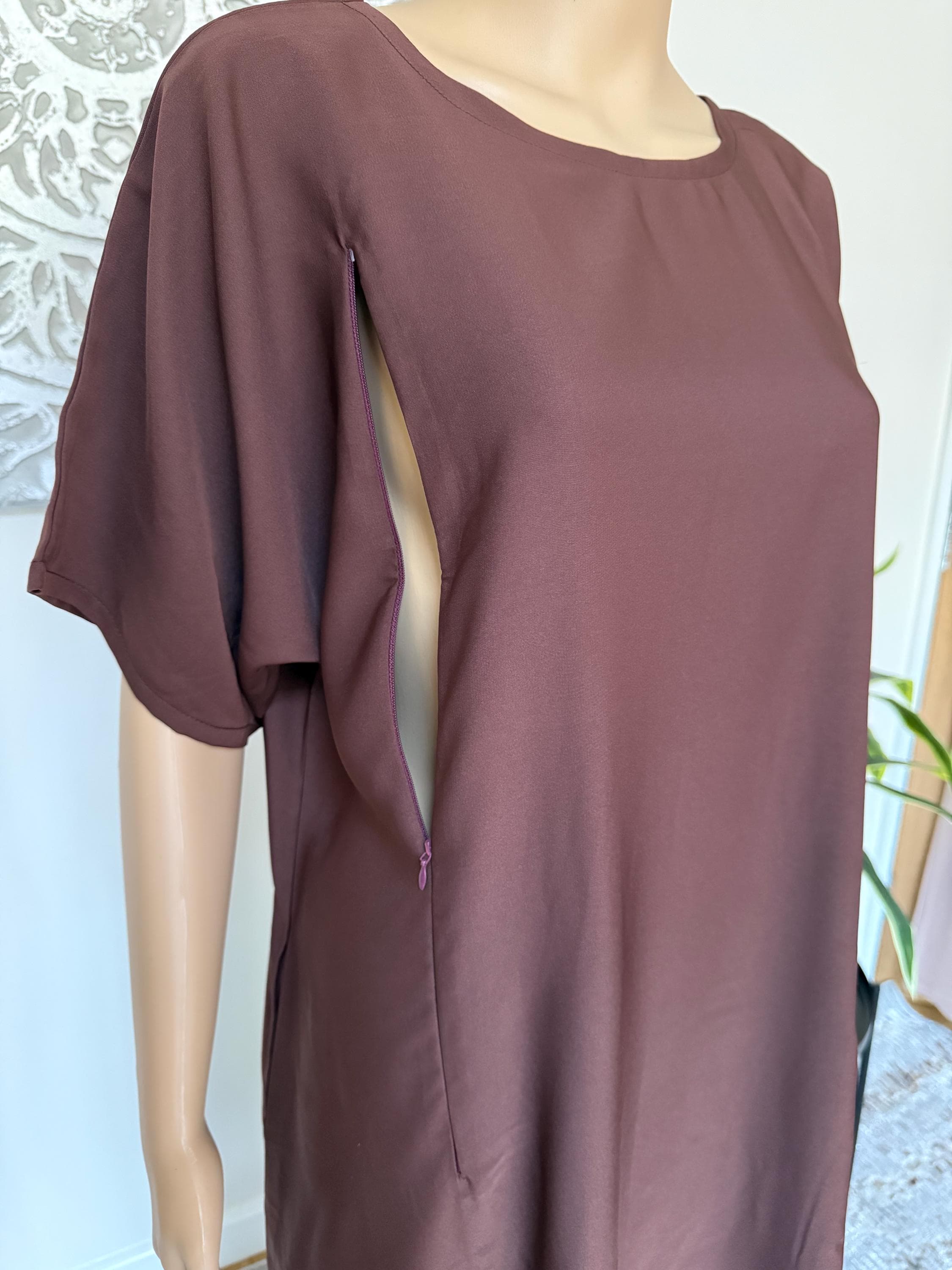 Breast Feeding / Nursing Friendly Dark Brown Nida Inner Slip Dress - Abaya