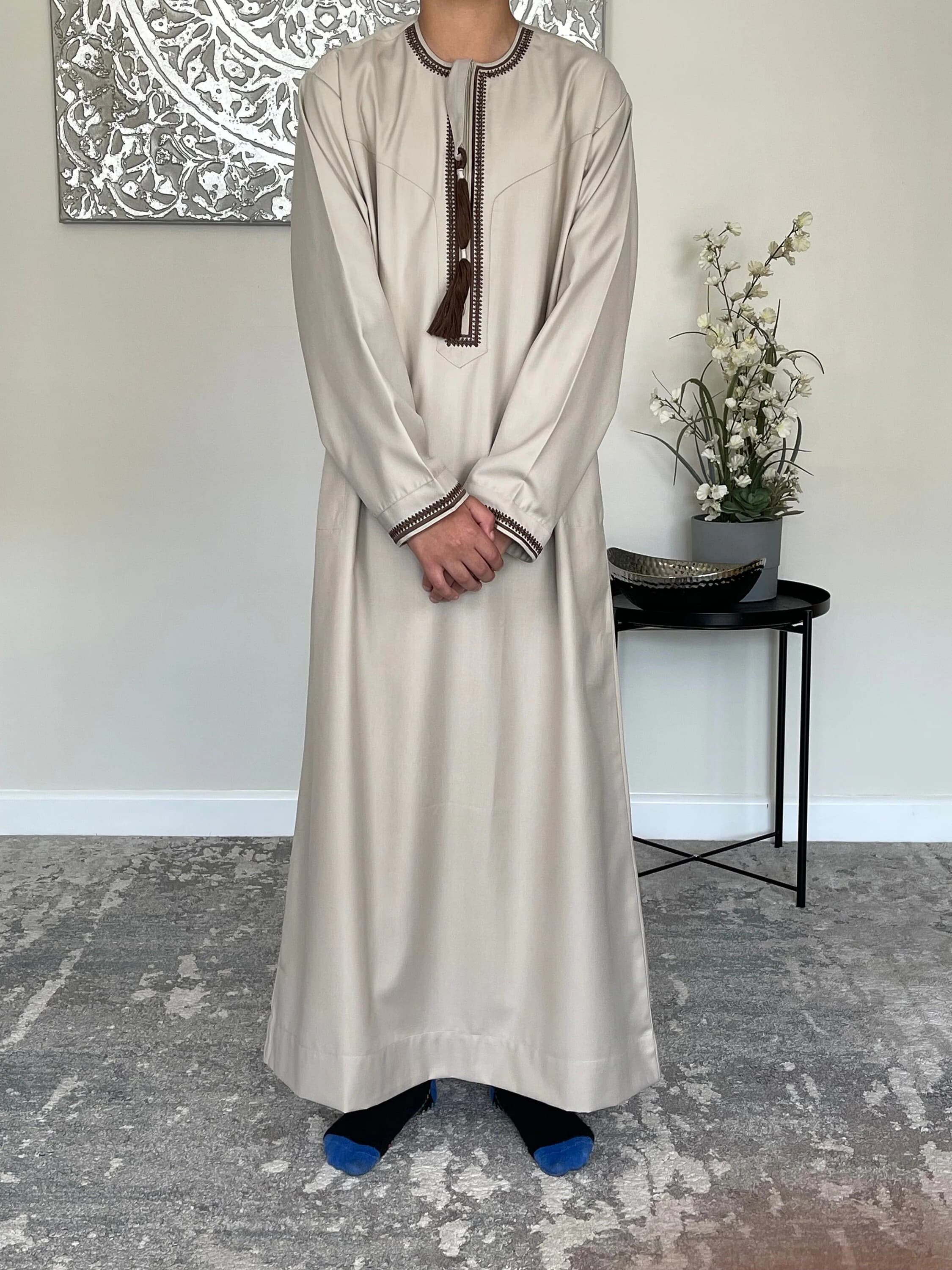 Boys Beige Embroidered Omani Thobe