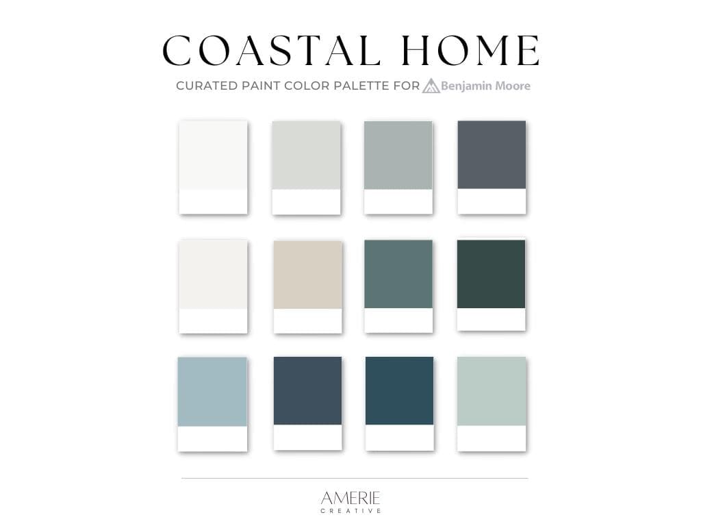 Coastal Paint Color Palette Benjamin Moore Modern cabin beach lake house paint color scheme dark blue green teal navy neutral paint colors