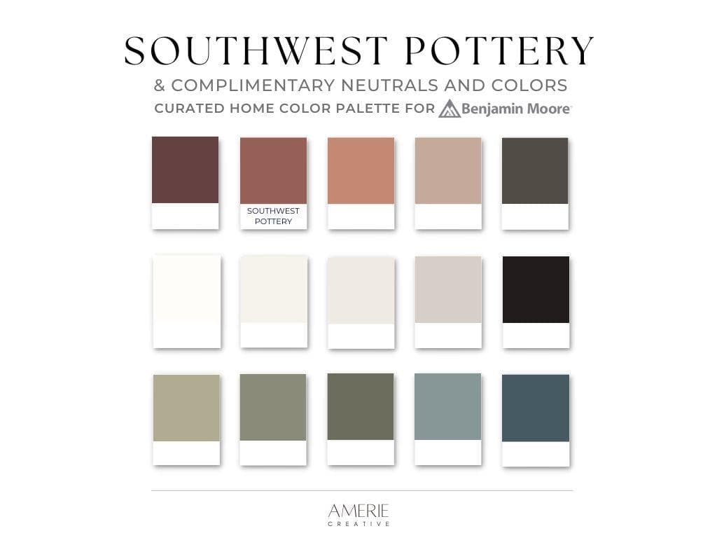 Southwest Pottery Benjamin Moore paint color palette Whole house paint color scheme Terracotta paint colors 2026 neutral paint color