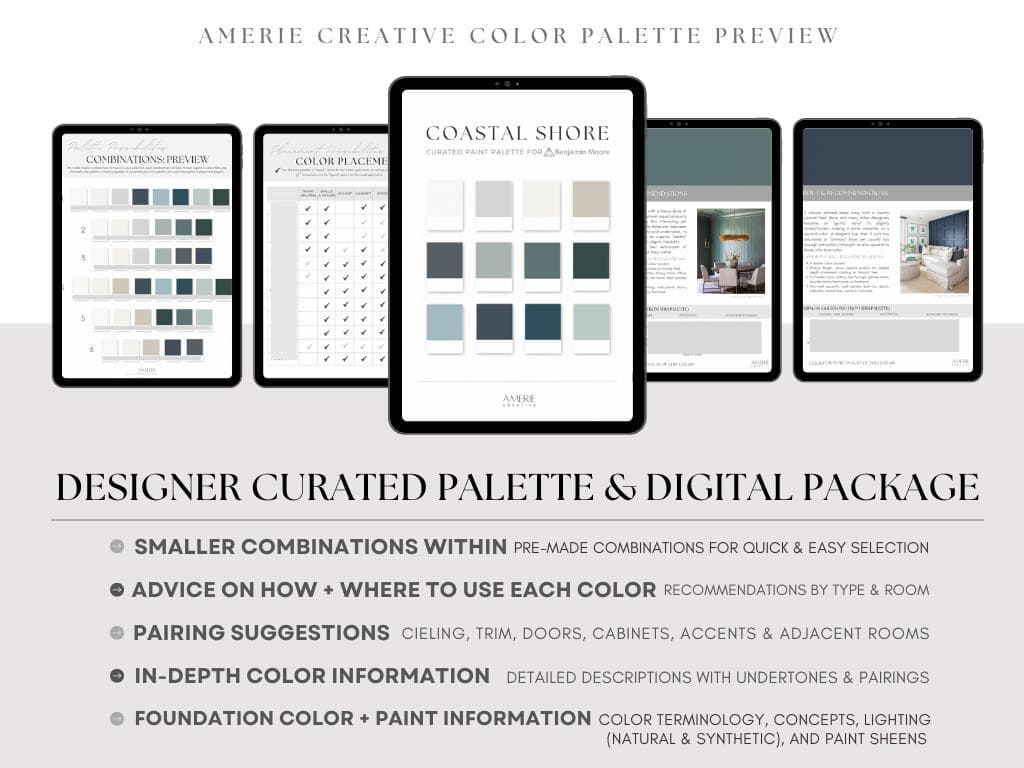 Coastal Color Palette Benjamin Moore paint color palette cabin lake house colour scheme calm dark blue teal accent door cabinet oxford white china seapearl boothbay gray owl revere pewter knoxville gray blue newburg green hale navy beach glass flint