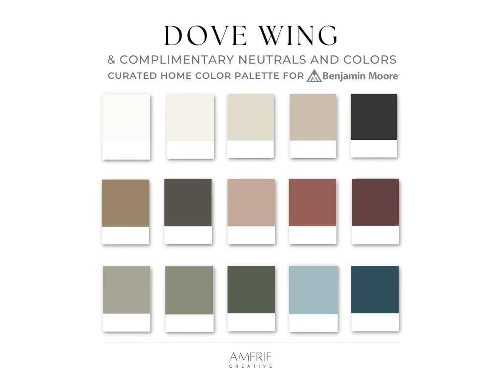 Dove Wing Benjamin Moore paint palette Whole home paint color scheme warm neutral paint colors complimentary dove wing complimentary colors