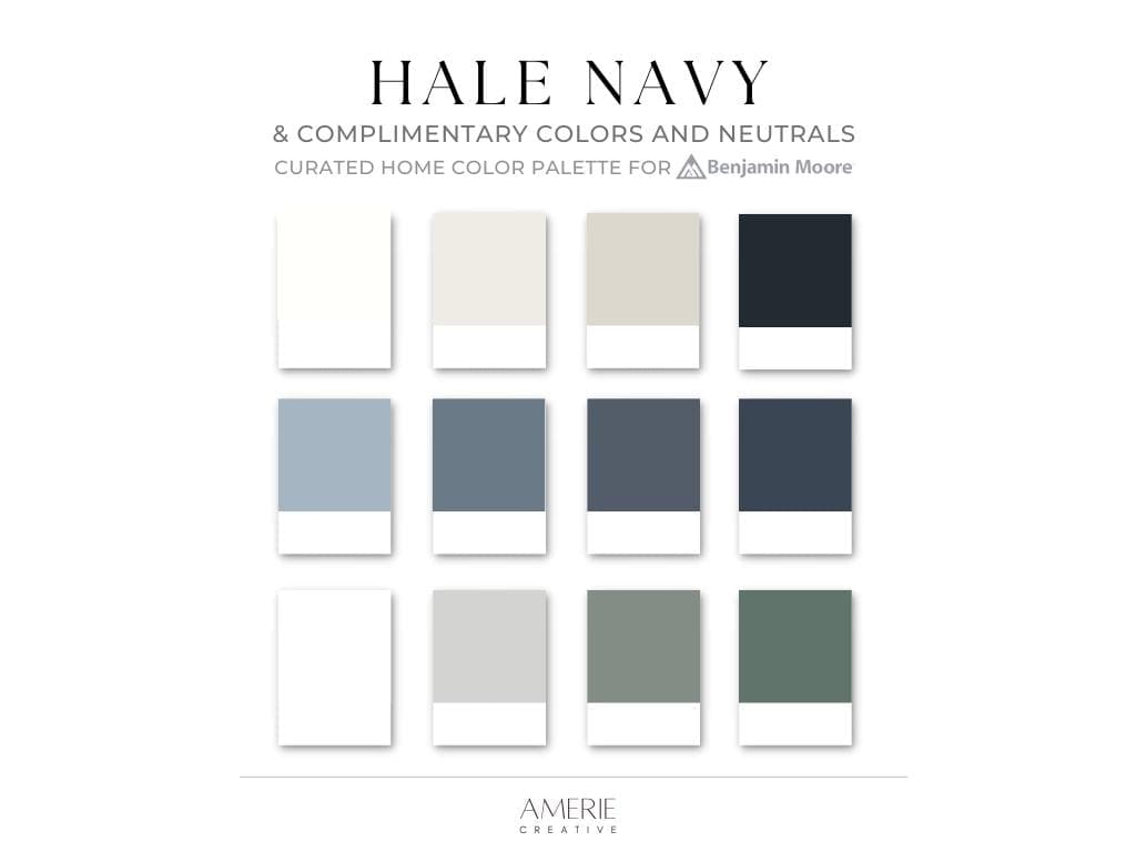Hale Navy Benjamin Moore Paint Color Palette Hale Navy Coastal home cabin lake house paint color neutral dark green gray blue paint color