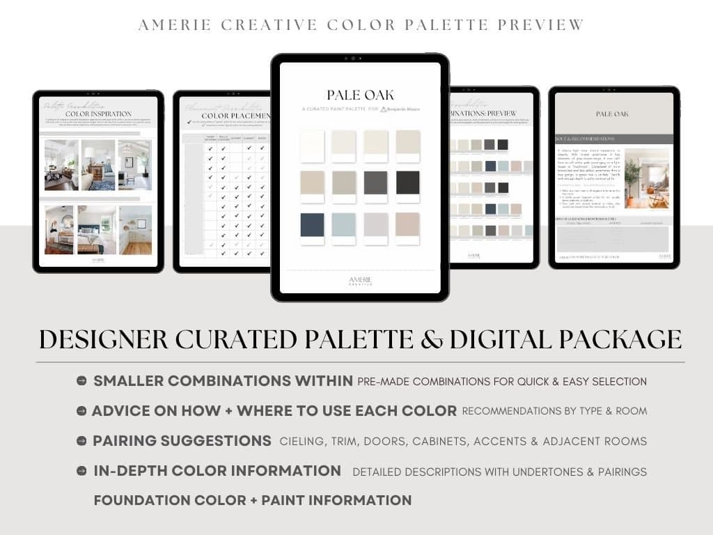Pale Oak Benjamin Moore Paint Color Palette | Whole house colour scheme warm neutral paint colors gray beige greige smokey taupe paint color - image 4