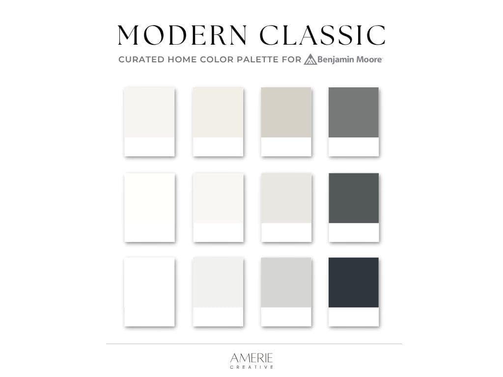 Modern Classic Neutral Benjamin Moore Paint Color Palette Whole house color scheme home colors interior Classic Modern neutral paint colors