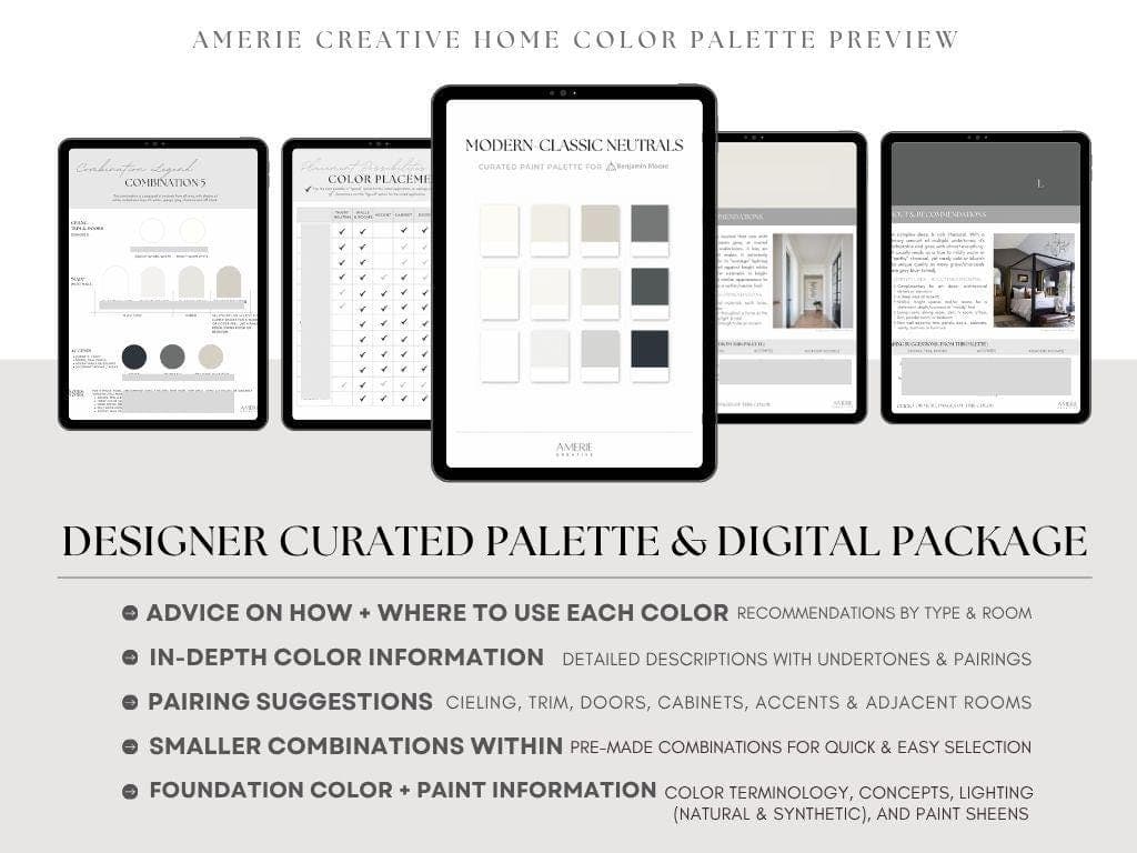 Modern Classic paint color palette Classic Modern Neutral Benjamin Moore Paint Color Palette Whole house paint color scheme home paint colors neutral interior paint colors Classic Modern neutral paint colors 2026 
swiss coffee seapearl china white dove classic gray beige revere pewter kendall charcoal nightfall cloud cover gray owl chatilly lace soot black exterior off-black paint colors exterior black paint colors