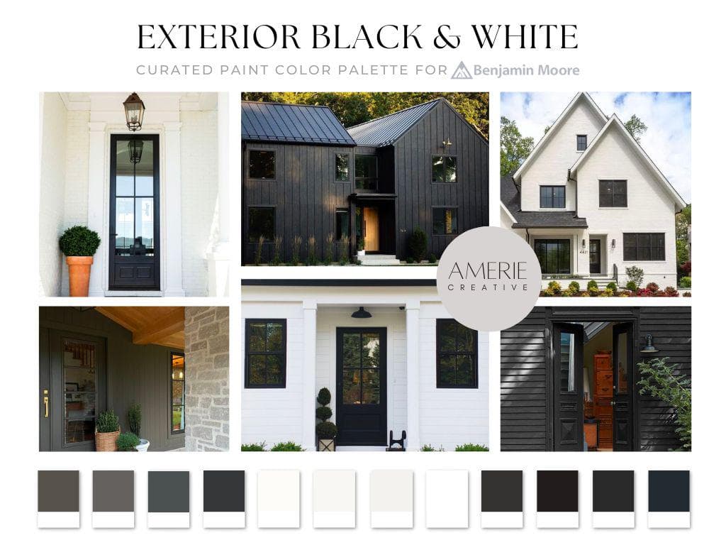 Black White Exterior paint color Benjamin Moore Paint Color Palette Exterior Color scheme Modern exterior paint colors black exterior paint color white exterior paint color Classic Neutral paint colors neutral exterior paint color scheme dark farmhouse exterior house paint color exterior home paint colors 
Dragons Breath iron mountain nightfall wrought iron china white dove seapearl chantilly lace onyx black beauty soot
