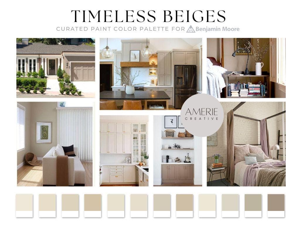 BEIGE paint color palette Beige Benjamin Moore Paint Color Palette Classic beige paint colors warm neutral paint whole house paint color scheme warm gray beige greige home paint colour, white sand, clay beige, shaker beige, natural linen, manchester tan, tapestry beige bleeker, ballet white, natural cream, pashmina, Alexandria beige