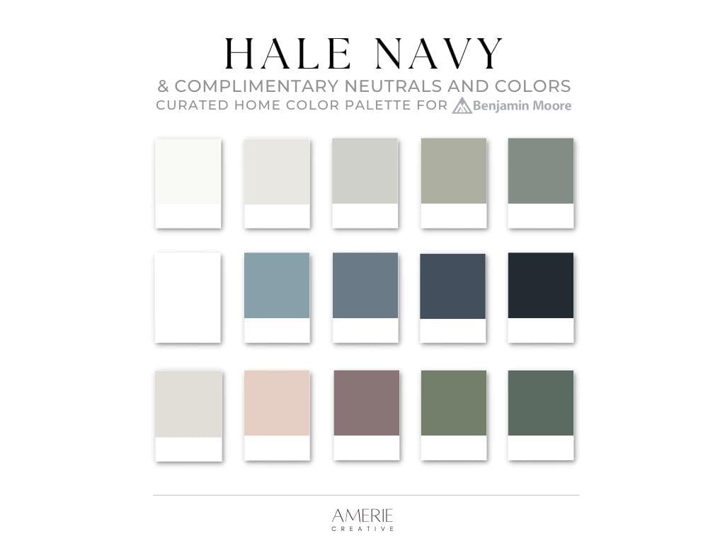 Hale Navy Paint Palette Benjamin Moore Paint Color Palette Lakehouse Coastal home paint color scheme navy blue paint colors neutral paint
