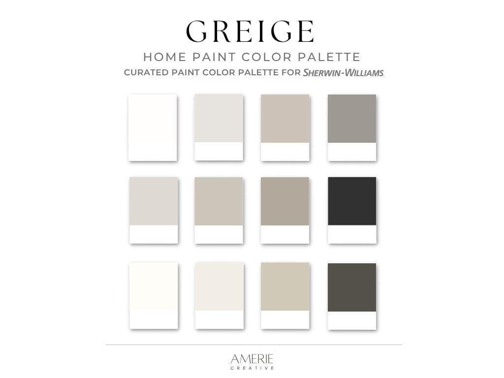 Greige Paint Color Palette Sherwin Williams Paint Palette Whole House paint color scheme warm neutral home paint colors greige paint colors