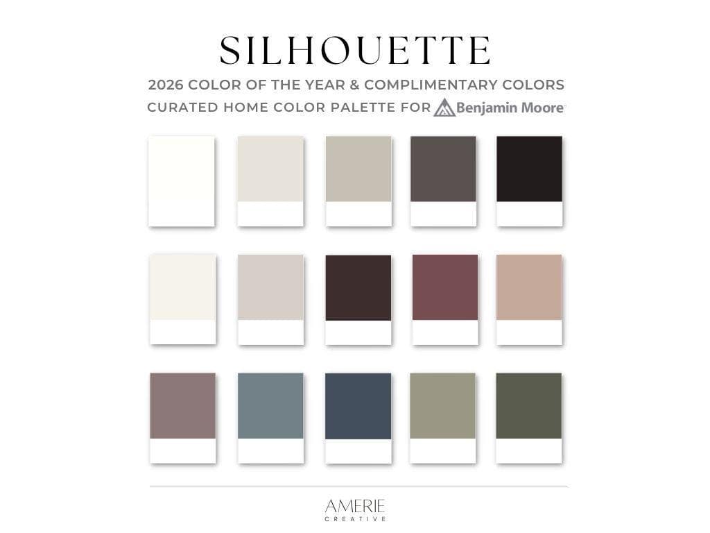 Silhouette Benjamin Moore paint color palette Whole house paint color scheme warm neutral paint colors 2026 paint color silhouette 2026