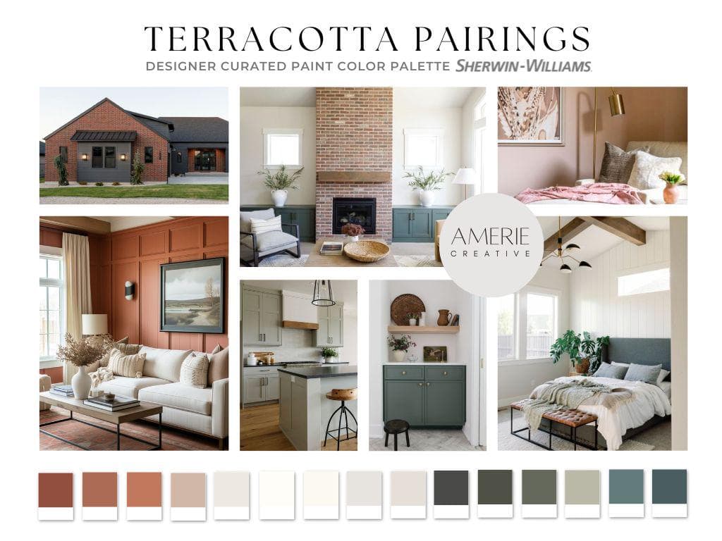 Terracotta Sherwin Williams Paint Color Palette Terra cotta paint color palette terracotta paint colors rust paint colors earthy paint color earthy neutral paint color modern earthy paint color whole home paint color palette home paint color interior paint color grey green dark olive teal cavern clay baked clay likeable sand aesthetic white alabaster greek villa egret white modern gray iron ore shade-grown rosemary riverway still water