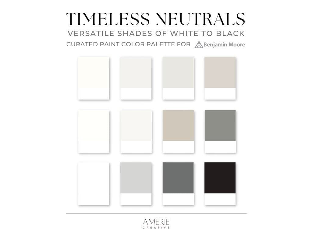 Neutral Paint Color Palette Benjamin Moore paint palette Classic Modern house paint color scheme warm neutral home interior white gray black