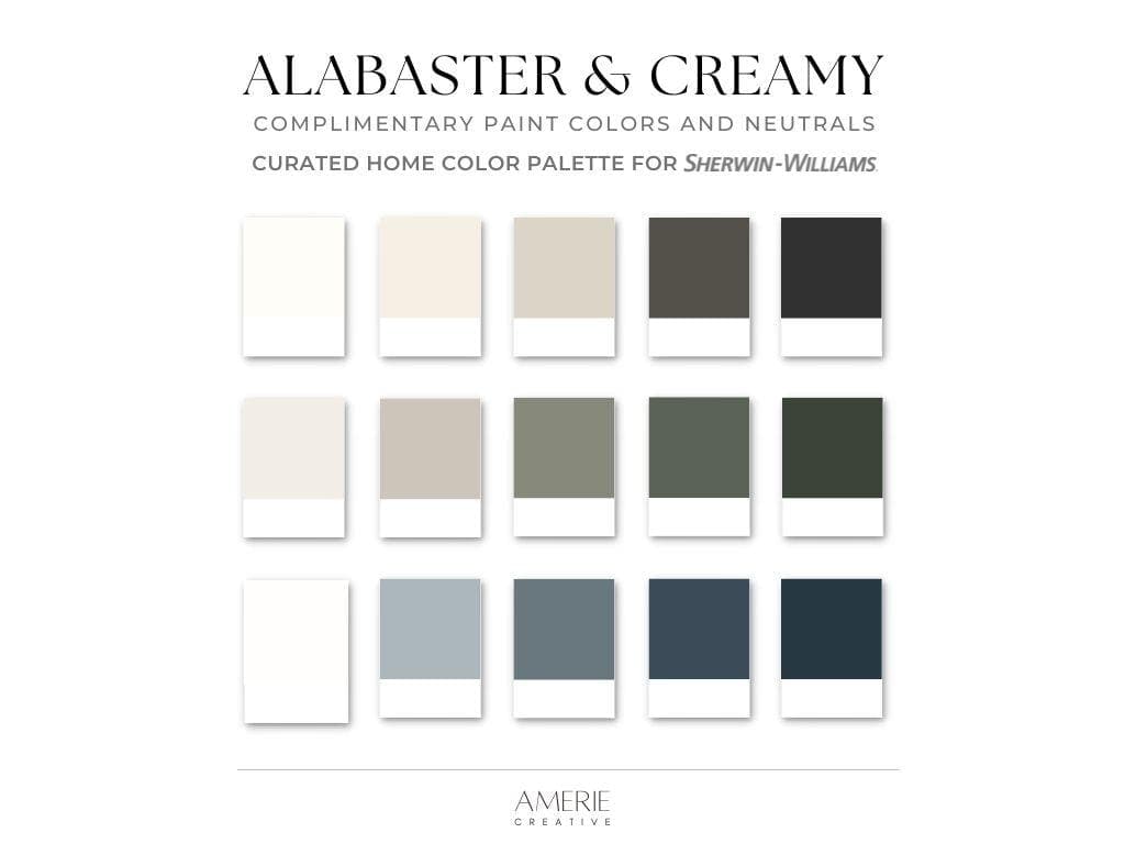 Alabaster Sherwin Willaims Creamy Sherwin Williams Paint Palette Alabaster Creamy White Sherwin Williams Paint Color Palette Creamy white color palette alabaster complimentary colors Alabaster white sherwin williams Warm white paint colors whole house paint color scheme whole home paint color scheme interior paint color warm neutral home paint colors accessible beige pure white duck anew gray green rosemary ripe olive urbane bronze stardew dark night black magic slate tile