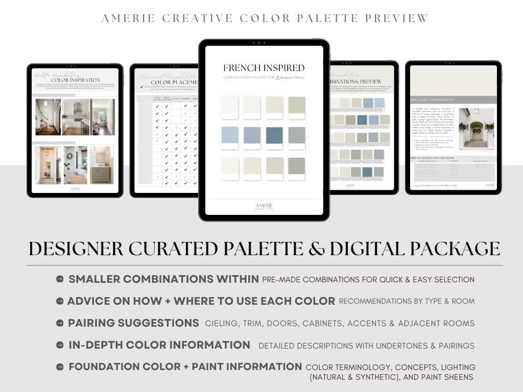 French blue Paint Color Palette Benjamin Moore Parisian classic heritage modern farmhouse country coastal warm neutral house home colors
dusty powder light dark blue heather natural cream, sage china white dove wing Boothbay gray mist vale seapearl