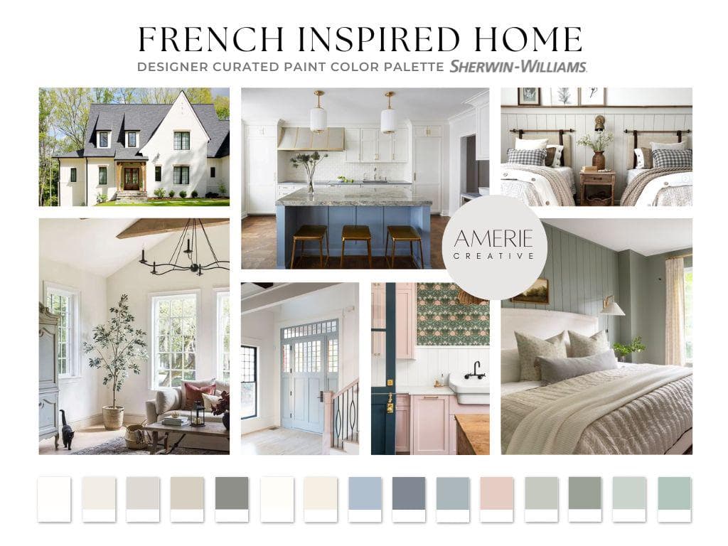 French Color Palette Sherwin Williams paint palette whole house paint color whole home paint colour french paint color french interior paint colors french color scheme classic french country house french country home warm neutral paint colors dusty blue paint color french blue paint gray green pure white alabaster creamy white duck agreeable gray accessible beige windy blue stardew evergreen fog sea salt