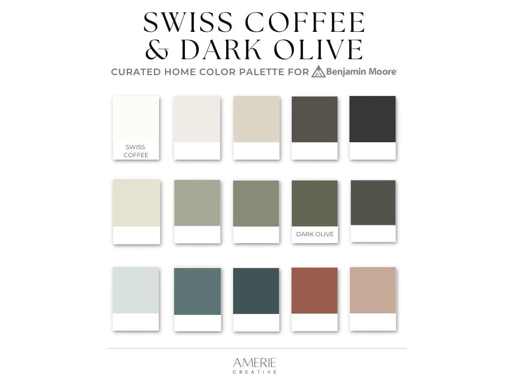 Swiss Coffee Benjamin Moore swiss coffee color palette dark olive paint color whole house paint color palette home colour scheme warm neutral paint colors earthy neutral paint warm white off-white greige terracotta teal soft chamois seapearl china white natural cream black beauty stormcloud gray november rain dark olive green grey quiet moments knoxville gray blue green antique pewter dragons breath black brown taupe audoban russet venetian portico rust rusty orange terracotta paint color