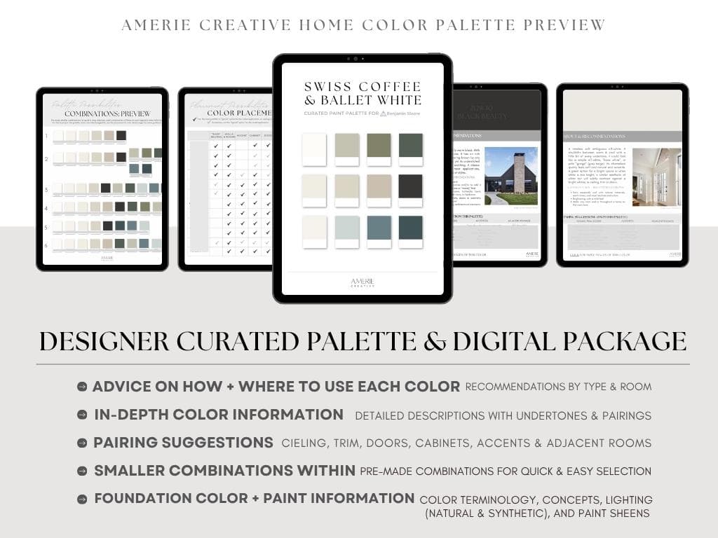 Swiss Coffee Benjamin Moore Swiss Coffee Coordinating colors Ballet White complimentary colors Ballet White Benjamin Moore Paint Color Palette whole house paint color home colors interior neutral paint color warm neutral paint off-white cream warm grey greige navy dark teal black beauty Paris rain tate olive vintage vogue dark olive green natural cream stone hearth quiet moments providence blue narragansett green new providence navy