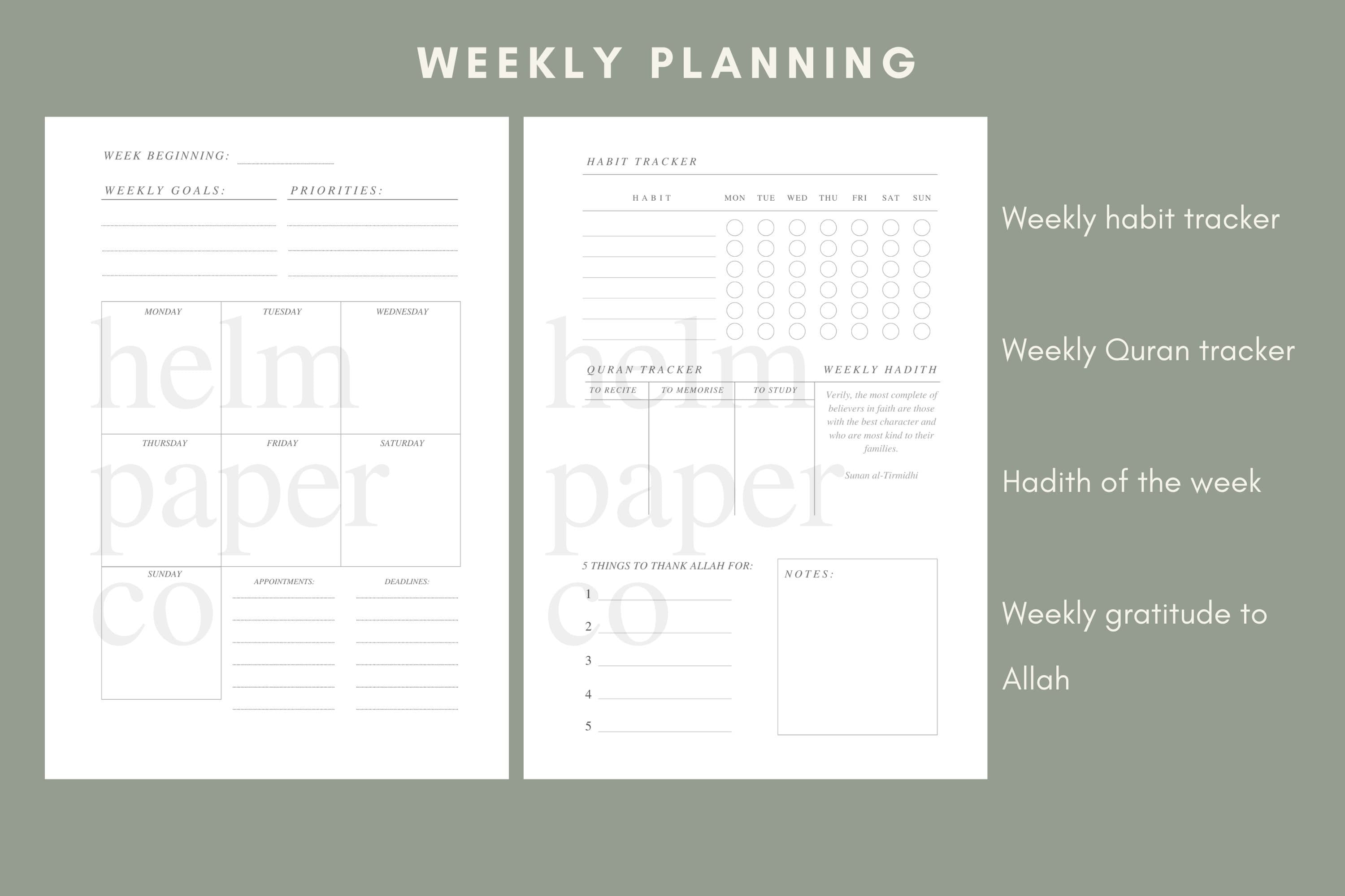 The Muslim Planner | Digital daily islamic planner, islamic journal, islamic agenda, undated, salah tracker, quran tracker, ramadan journal - image 4