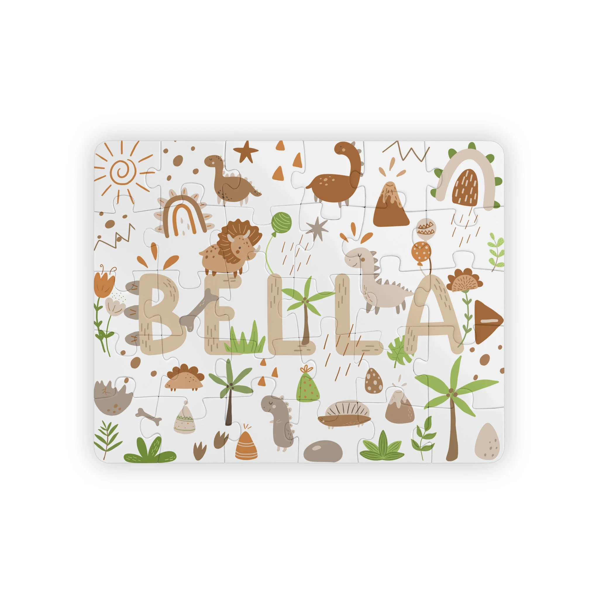Personalized Boho Dinosaur Puzzle: Custom Name Kids Puzzle, 30 Pieces