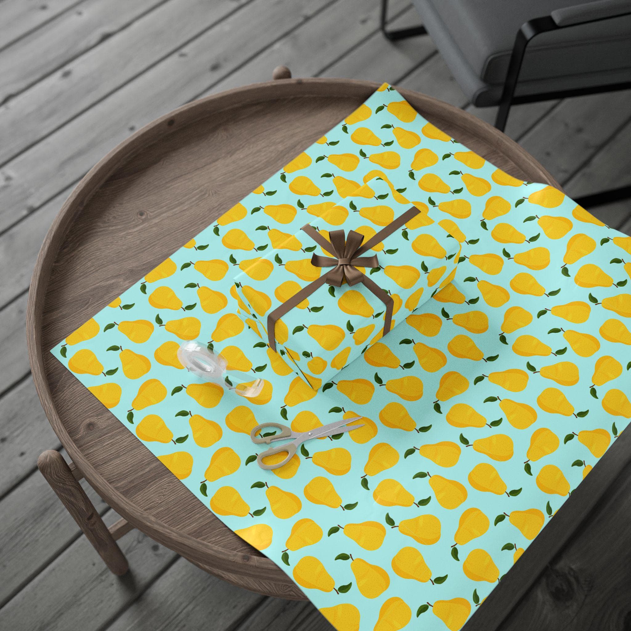 Yellow Pear Pattern Wrapping Paper | Aqua Fruit Gift Wrap, Hand-Drawn Design - image 4