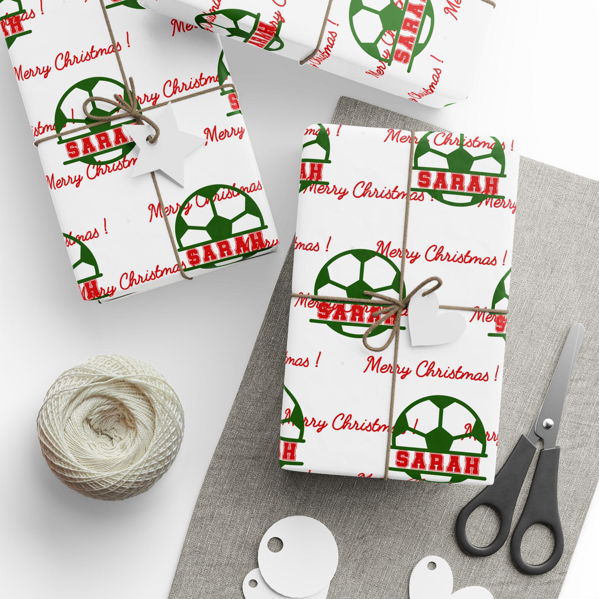 Personalized Sports Soccer Christmas Wrapping Paper: Custom Monogram Gift Wrap