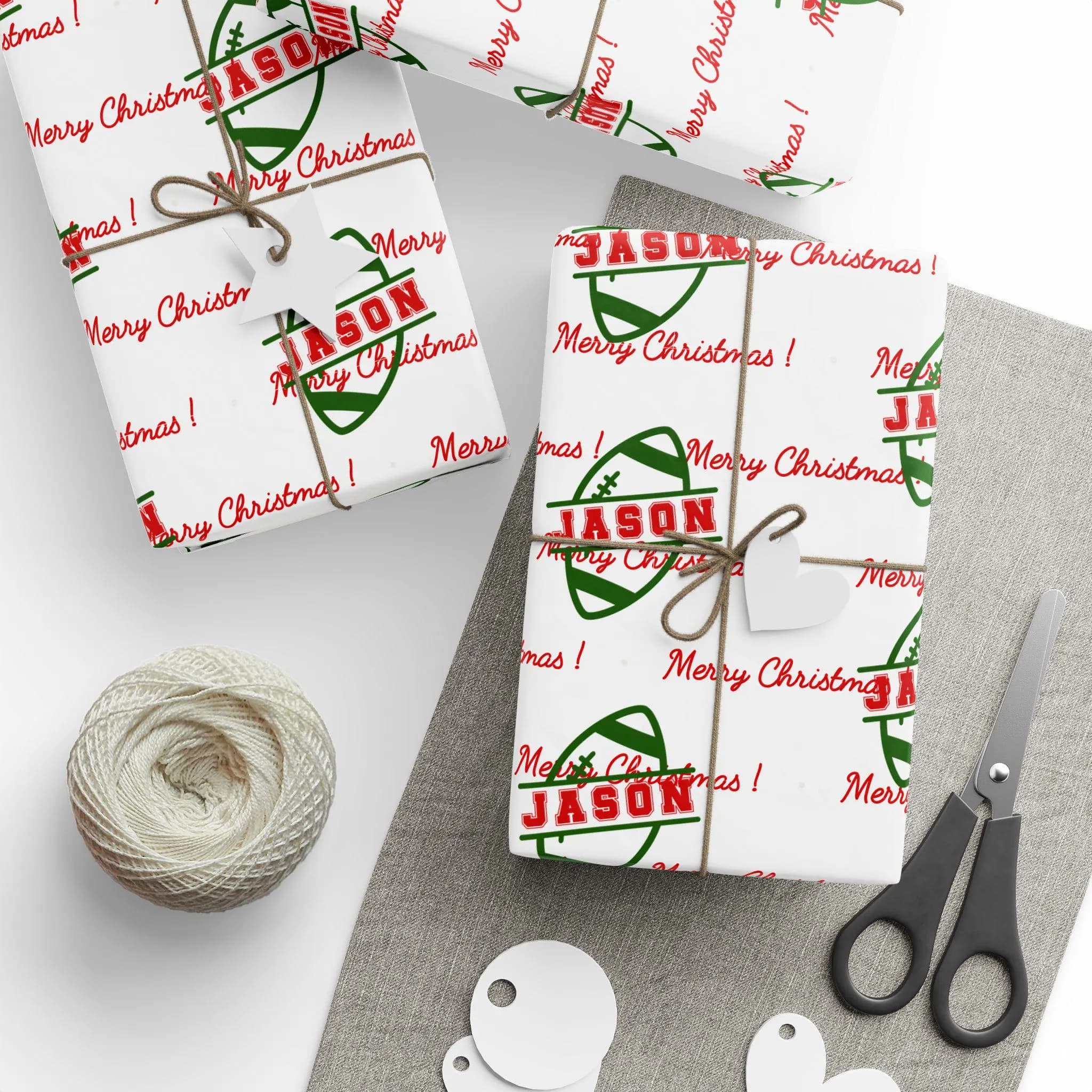 Personalized Sports Football Christmas Wrapping Paper: Custom Monogram Gift Wrap