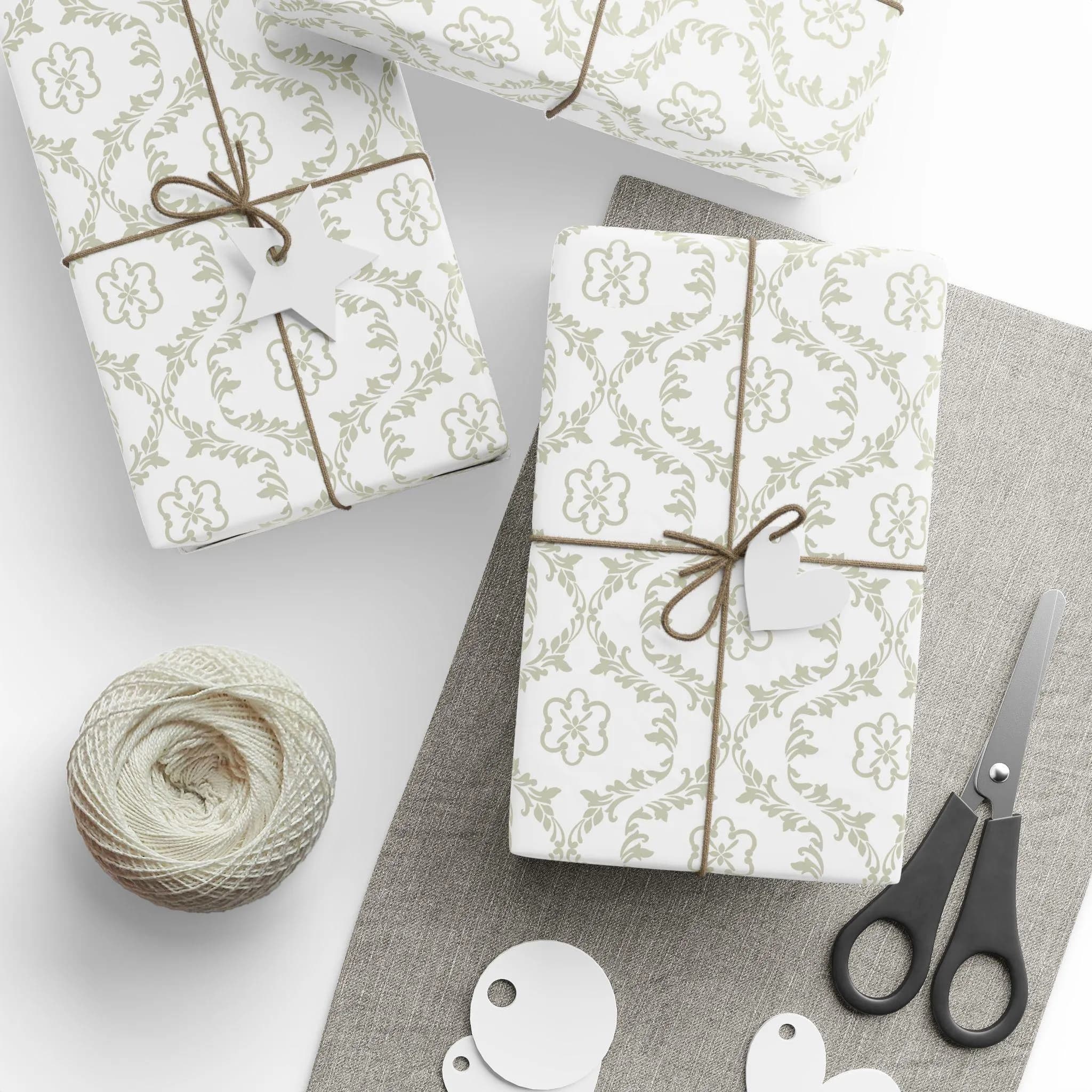 Floral Damask Wedding Wrapping Paper: Ivory Gift Wrap Roll