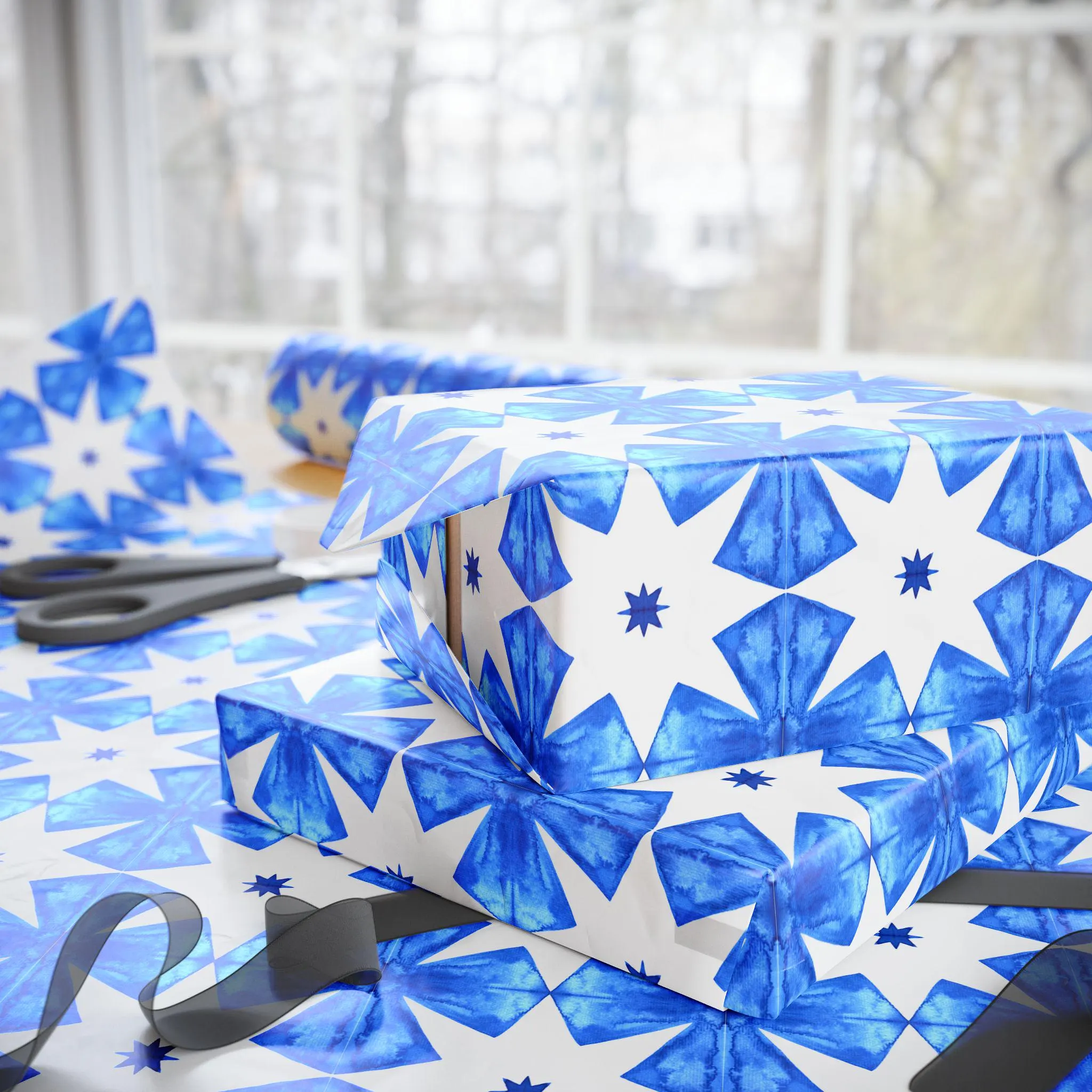 Blue Ceramic Tile Wrapping Paper: Mediterranean Gift Wrap - image 3