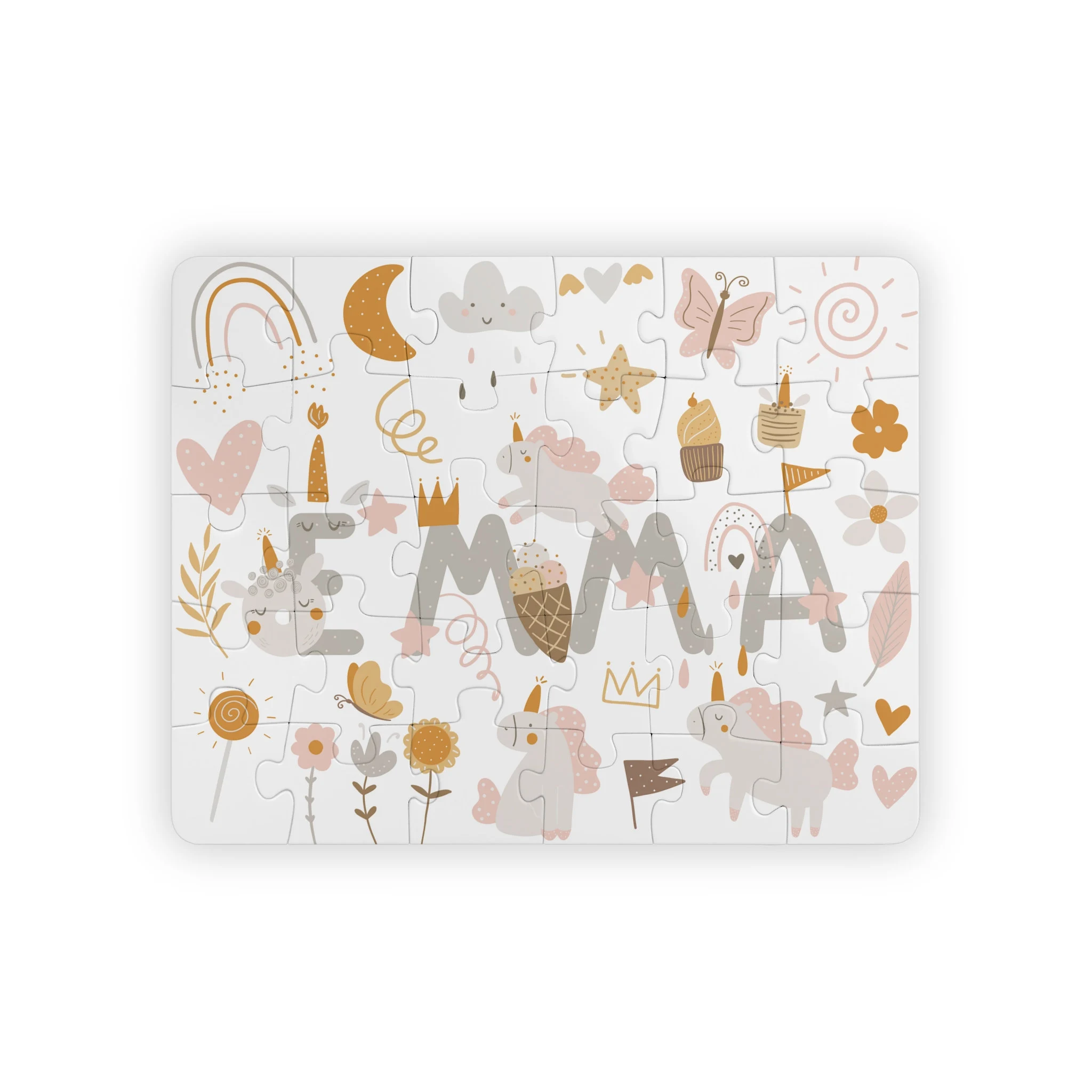 Personalized Boho Unicorn Puzzle: Custom Name 30-Piece Kids Puzzle