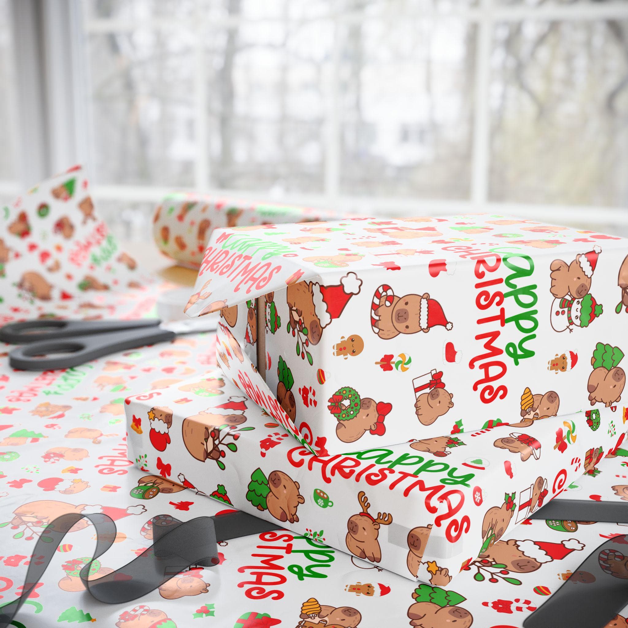 Cute Capybara Christmas Wrapping Paper, Holiday Gift Wrap - image 4