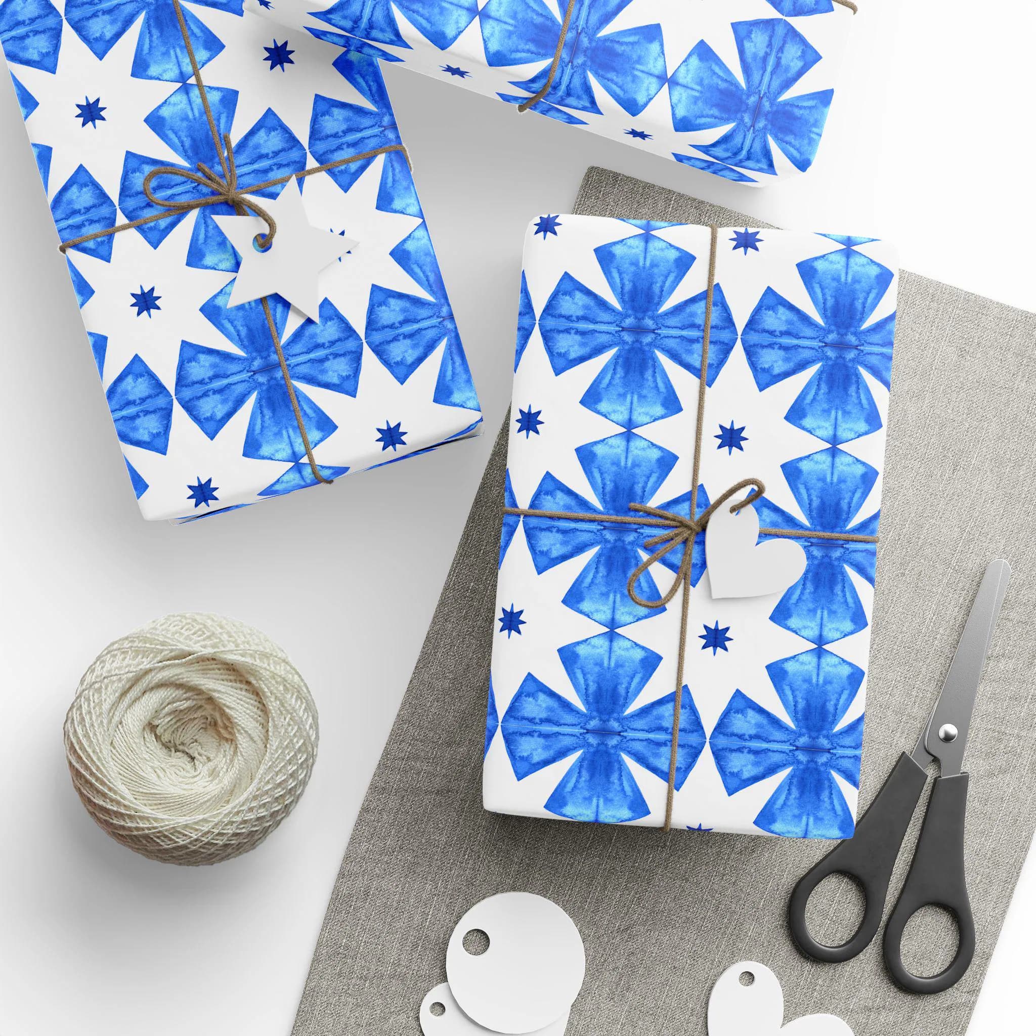 Blue Ceramic Tile Wrapping Paper: Mediterranean Gift Wrap